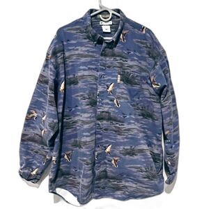 Columbia River Lodge Long Sleeve Blue Button Down Duck Hunting XXL Shirt EUC